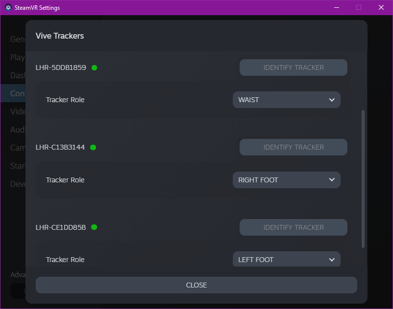 Tracker configuration/labeling in Steam VR