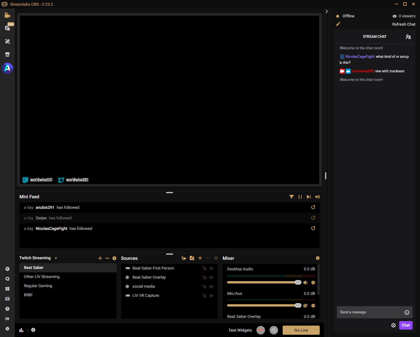 Sample StreamLabs view
